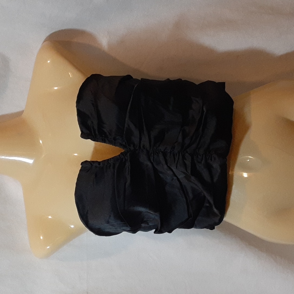 NWT Girl Soul Womens Large Bustier Black Satin Cropped Top Smocked Back